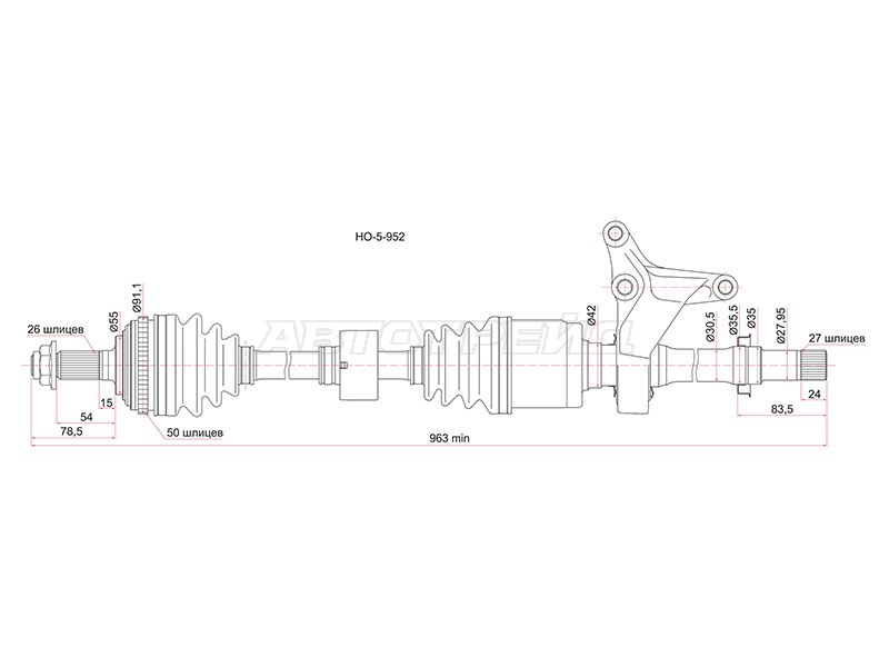 Привод в сборе FR LH HONDA CR-V RD1 96-99 (SAT: HO-5-952)