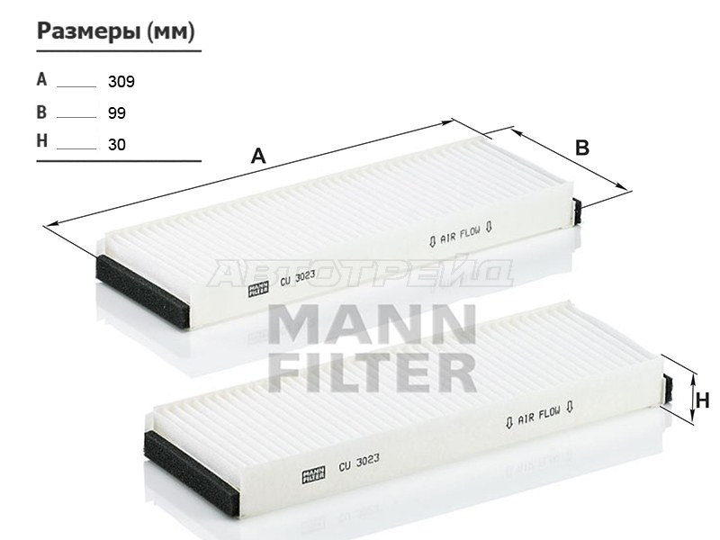 Фильтр салона AUDI A6 05-11 (2шт) (MANN: CU3023-2)