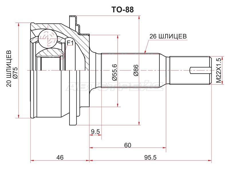 Шрус наружный TOYOTA VITZ /YARIS 1KRFE KSP90 /05- (SAT: TO-88)