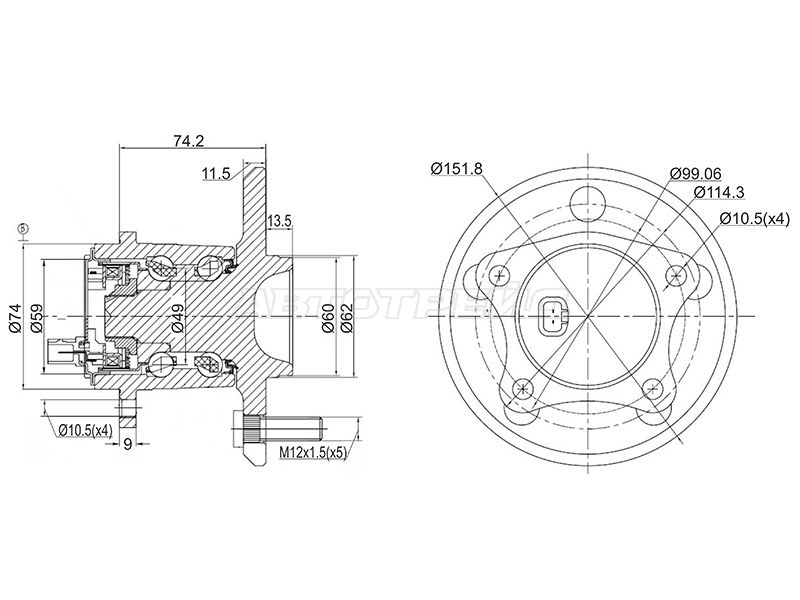 Ступичный узел задн. /прав TOYOTA WINDOM MCV30 /CAMRY ACV40 (SAT: ST-42450-06040)