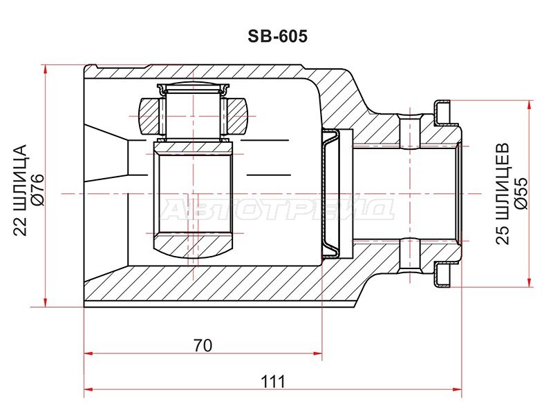 Шрус внутренний SUBARU IMPREZA G10 /LEGACY B10 /11 /FORESTER S10 (SAT: SB-605)