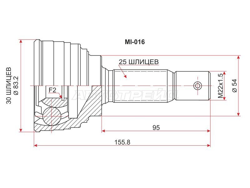 Шрус наружный MITSUBISHI GALANT /EMERAUDE /LIBERO /CHARIOT /RVR 4G63 /4G64 /4G93 /6A12 91-96 4WD (SAT: MI-016)