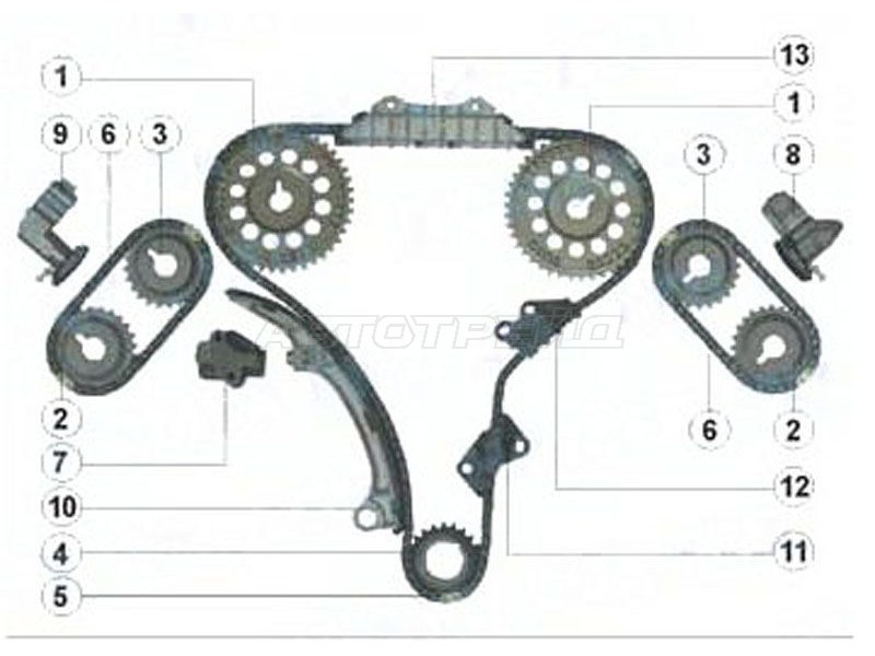 Комплект цепи ГРМ NISSAN VQ20DE /VQ25DE /VQ30DE (SAT: TK-NS308-A)