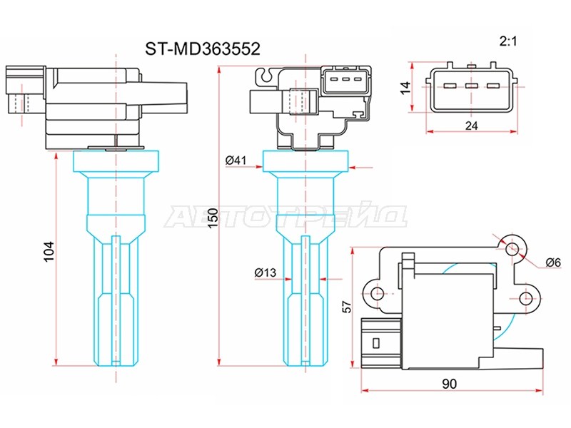 Катушка зажигания MITSUBISH AIRTREK /OUTLADER CU2W 02-06 /RVR N73WG 97-02 4G63 (SAT: ST-MD363552)