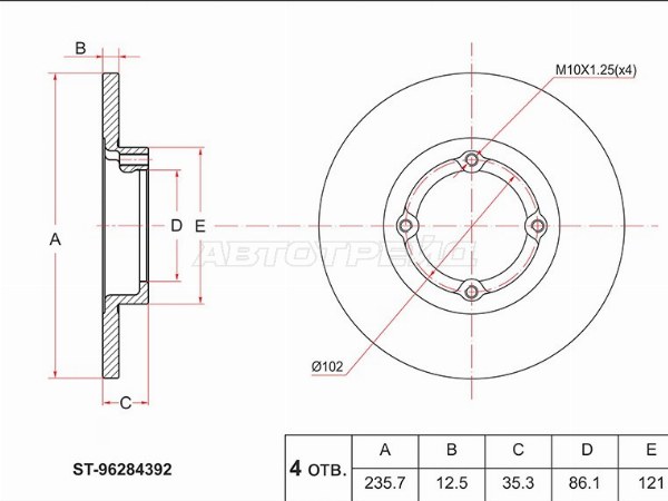 Диск тормозной (Перед) Chevrolet Matiz 05-10  / Spark 05-10  / Daewoo Matiz 97-15 (SAT: ST-96284392)