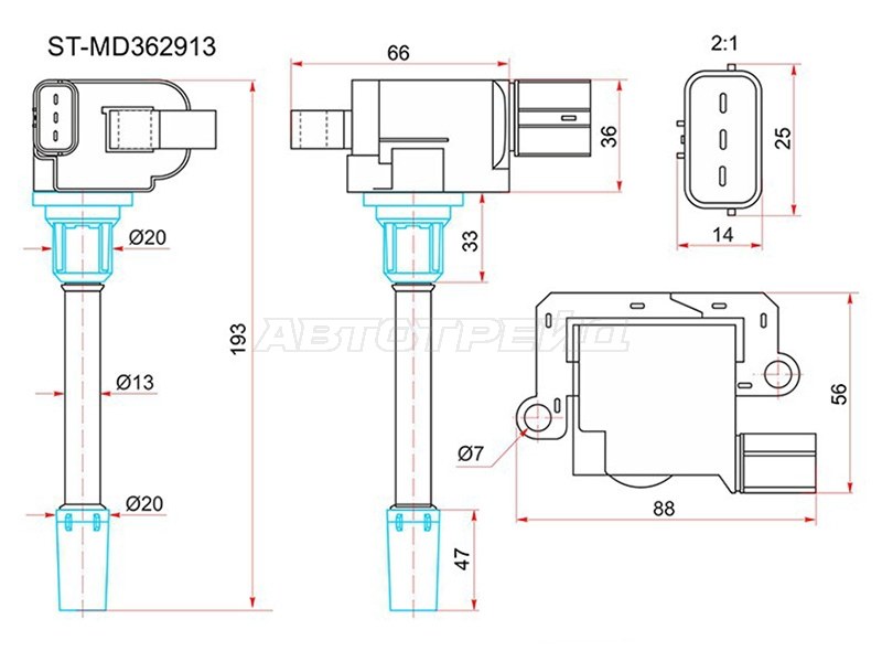 Катушка зажигания MITSUBISHI GALANT EA7A 96-03 /LANCER 00- CS5A (SAT: ST-MD362913)