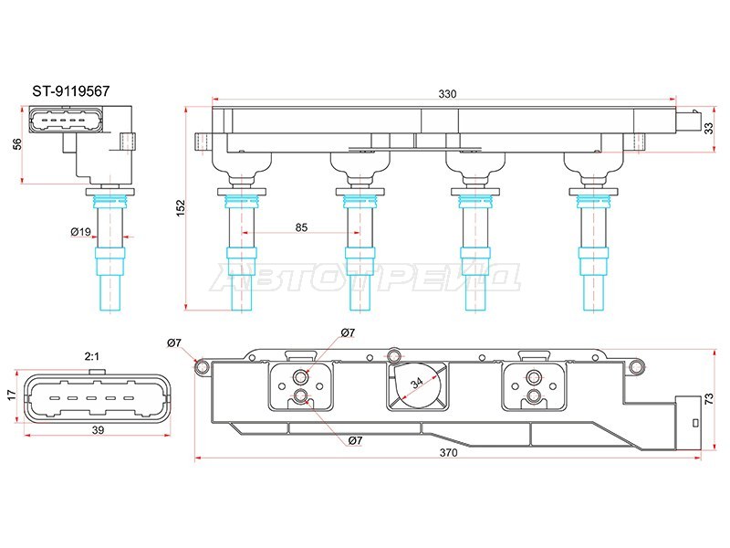 Катушка зажигания OPEL ASTRA G 98-05 /ASTRA H 04- /CORSA C 00-06 /VECTRA C 02- (модуль) (SAT: ST-9119567)