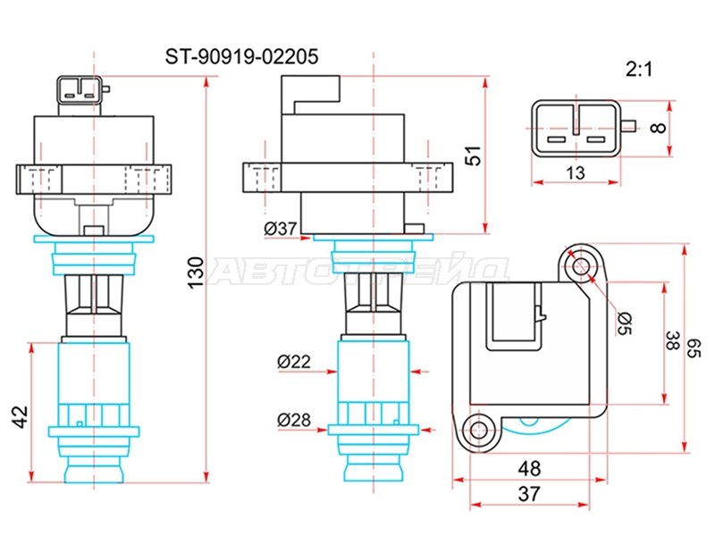 Катушка зажигания TOYOTA CHASER /CRESTA /SOARER /MARK II 91- 1-2JZGTE (SAT: ST-90919-02205)