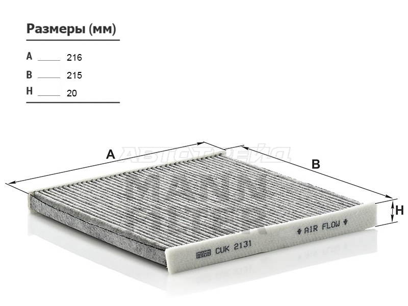 Фильтр салона TOYOTA IPSUM 01-09 /HARRIER /LEXUS RX 03-08 /LAND CRUISER PRADO 120 02-09 угольный (MANN: CUK2131)