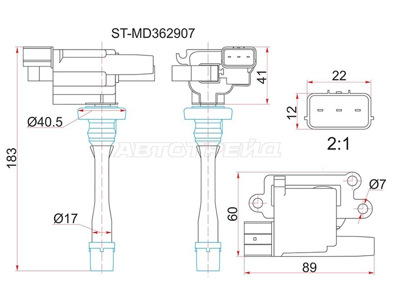 Катушка зажигания MITSUBISHI AIRTREK /OUTLADER CU2 4G6# /LANCER CS5 /6 PAJERO IO H6# /7# 4G9# (SAT: ST-MD362907)