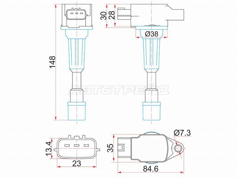 Катушка зажигания MAZDA 2 07- /MAZDA 3 1.6 07- (SAT: ST-ZJ20-18-100)