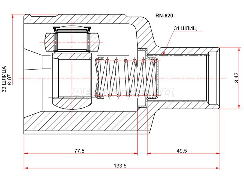 Шрус внутренний RH RENAULT DUSTER 10- 4WD МКПП (SAT: RN-620)