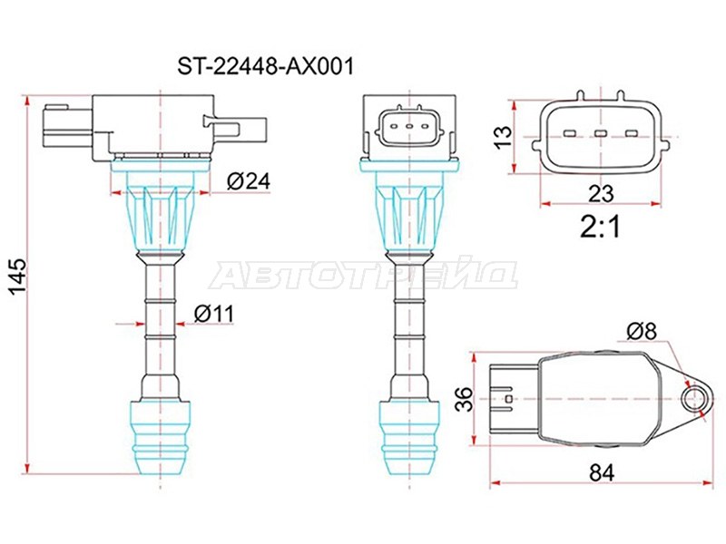 Катушка зажигания NISSAN CR10DE /CR12DE /CR14DE 02- /MARCH K12 /CUBE Z11 (4) (SAT: ST-22448-AX001)