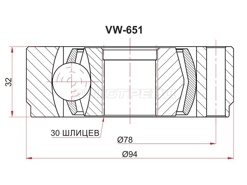 Шрус карданного вала KIA SPORTAGE /HYUNDAI TUSCON 04-10 (SAT: VW-651)