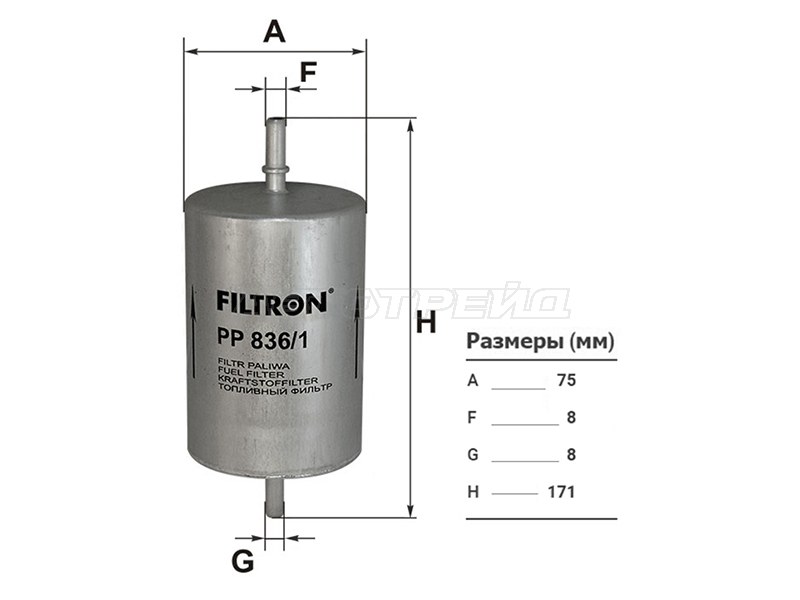 Фильтр топливный AUDI A3 00- /SKODA OCTAVIA 96- /VOLKSWAGEN GOLF 97-05 (FILTRON: PP836/1)