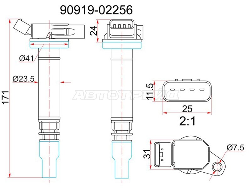 Катушка зажигания TOYOTA 2,3GR#, 3UR# 2ARFXE, 05- (SAT: ST-90919-02256)