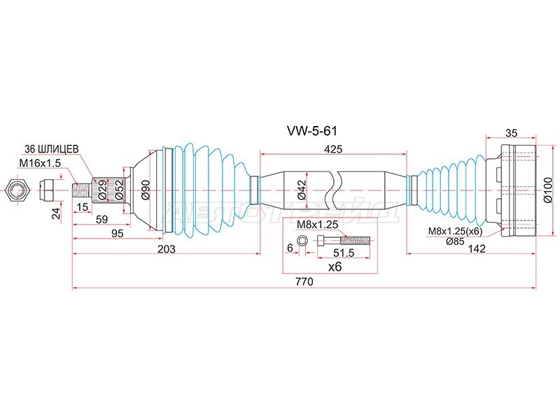 Привод в сборе RH VOLKSWAGEN POLO 10- МКПП 4D (RUS) (SAT: VW-5-61)