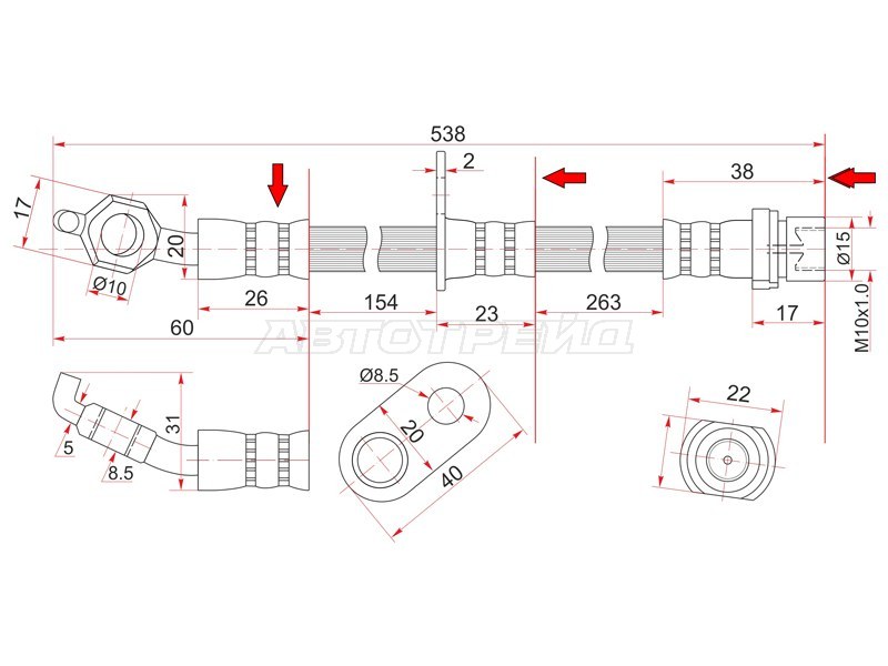 Шланг тормозной передний (Таиланд) TOYOTA CAMRY /GRACIA /HARRIER /MARK2 QUALIS /WINDOM правый (SAT: ST-90947-02875)