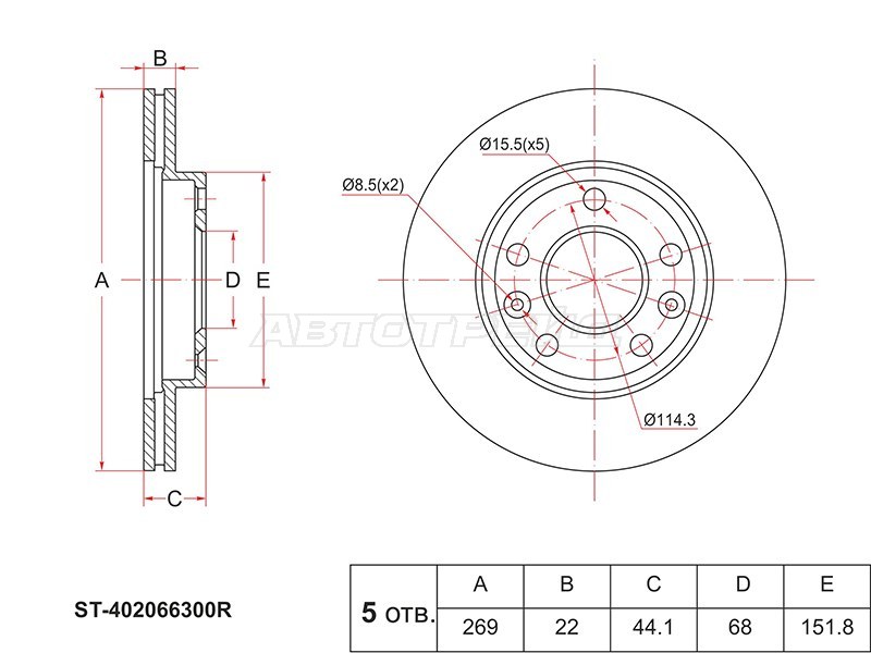 Диск тормозной (Перед) Nissan Terrano 14-22  / Renault Duster 10-21  / Kaptur 16-20  / Dacia Duster 10-17  / Renault Megane 16-20 (SAT: ST-402066300R)