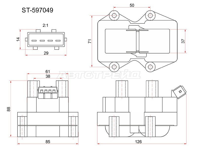 Катушка зажигания PEUGEOT 106 /206 /306 /309 /405 00-10 (модуль) (SAT: ST-597049)