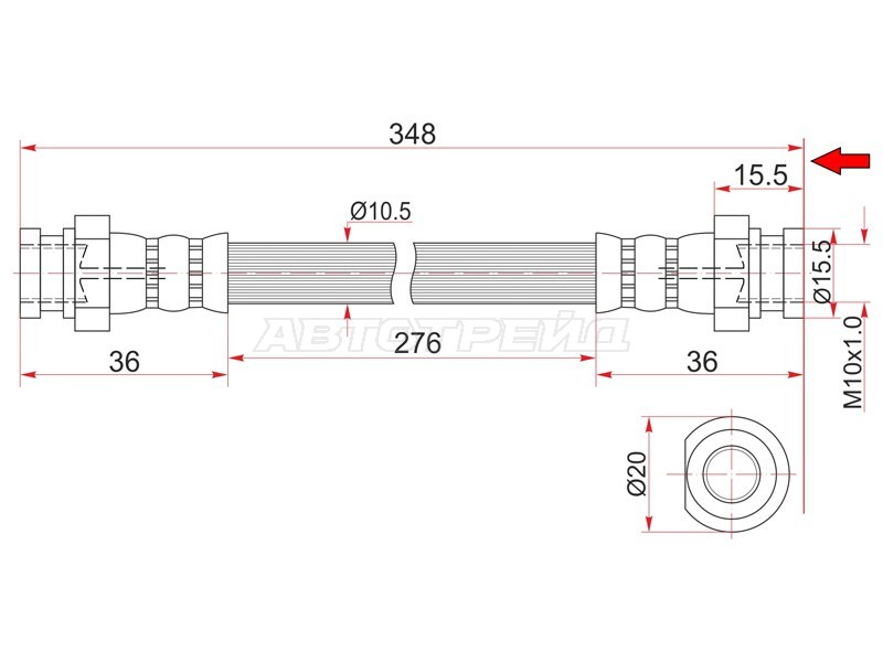 Шланг тормозной передний (Таиланд) MAZDA TITAN 89- (SAT: ST-W024-43-820)