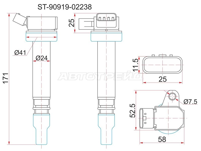 Катушка зажигания TOYOTA 2ZZ-GE 01- ZZE12# /ZZE13# (SAT: ST-90919-02238)