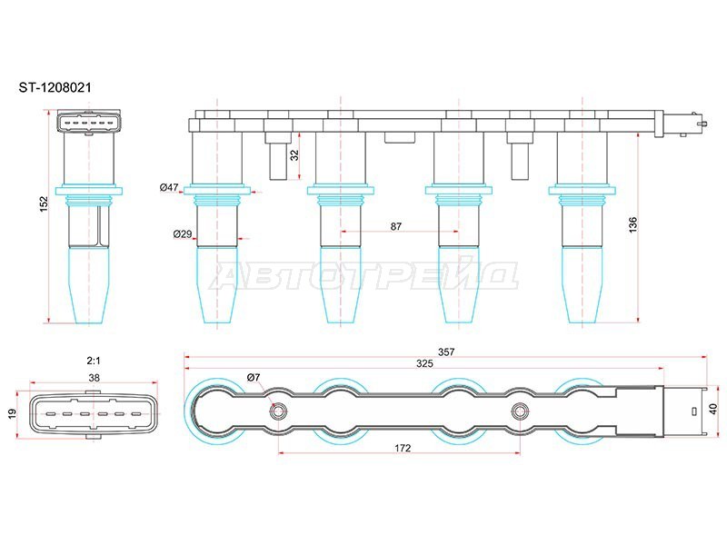 Катушка зажигания OPEL ASTRAH /G 98-10 /CORSA D 04- / VECTRA-C 02-08 (модуль) (SAT: ST-1208021)