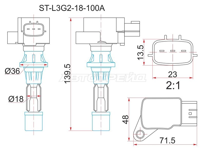 Катушка зажигания MAZDA 6 /ATENZA 2.3 GG /GH /GY 05- /MPV LY3 06- /MAZDA 3 /AXELA BK3 /5 06- (SAT: ST-L3G2-18-100A)