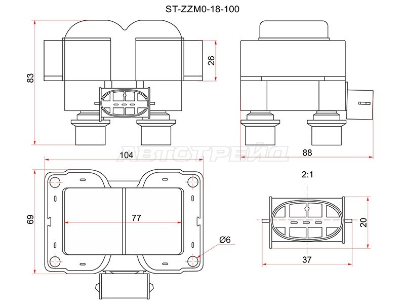 Катушка зажигания MAZDA 323 BJ /MPV LW 99-02 (SAT: ST-ZZM0-18-100)