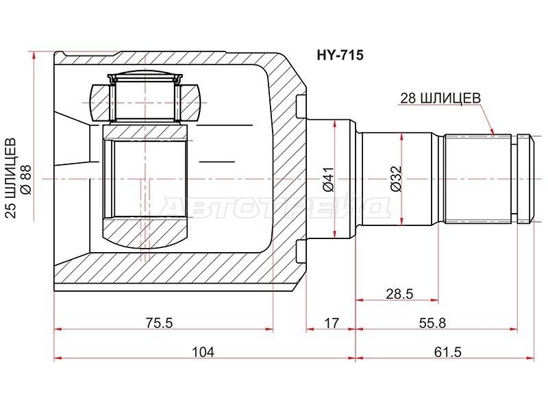 Шрус внутренний LH HYUNDAI IX35 (SAT: HY-715)