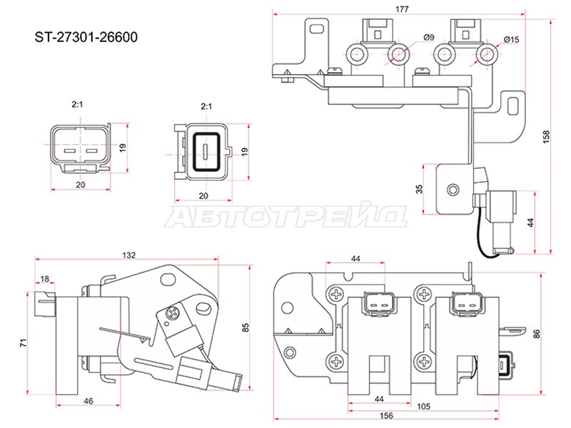 Катушка зажигания HYUNDAI ACCENT 05-10 /ELANTRA 00-06 /KIA CERATO 04-09 G4ED (SAT: ST-27301-26600)