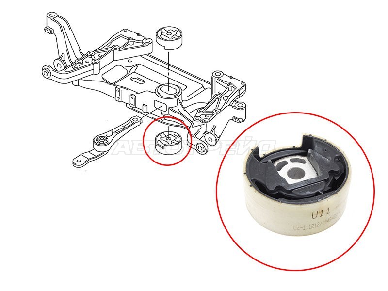 Сайлентблок подрамника нижний VW JETTA 05-16 /GOLF 03- /PASSAT 05-15 /TIGUAN 07- /SKODA YETI 10- /OCTAVIA (SAT: ST-1K0199867Q)