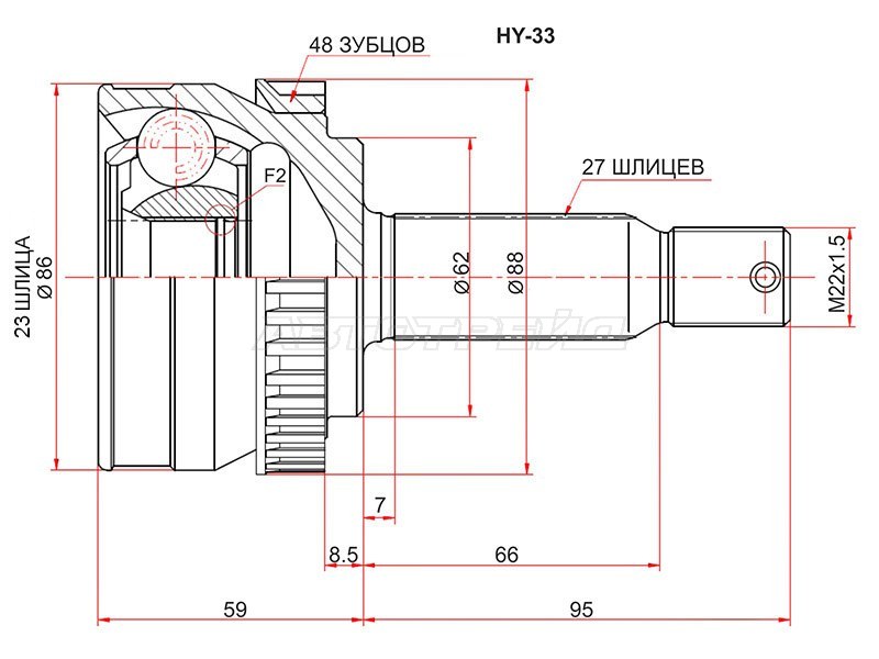 Шрус наружный HYUNDAI TUCSUN 04- (SAT: HY-33)