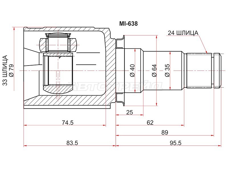 Шрус внутренний RH MITSUBISHI LANCER X 07- (SAT: MI-638)