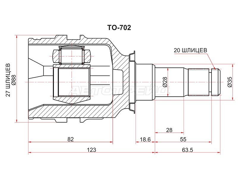 Шрус внутренний LH TOYOTA CAMRY GRACIA 96-01 /MARK2 WG 97-01 5SFE (SAT: TO-702)