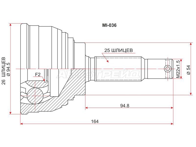 Шрус наружный MITSUBISHI DIAMANTE /SIGMA F11A /F13A 6G71 /6A12 /6G73 89-92 (SAT: MI-036)