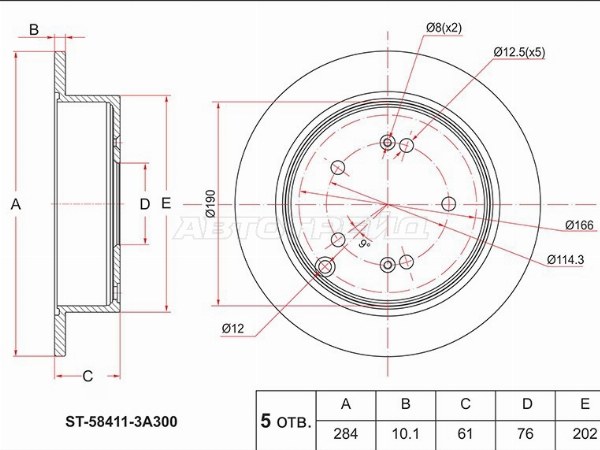 Диск тормозной (Зад) Hyundai ix35 09-15  / Santa Fe 00-12  / Tucson 04-15  / Kia Sportage 06-16  / Hyundai Santa Fe Classic 07-13  / Trajet 99-08 (SAT: ST-58411-3A300)