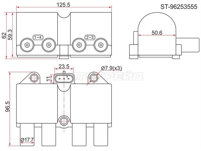 Катушка зажигания CHEVROLET AVEO 06- /CAPTIVA 06- /CRUZE /LACETTI T18 05- /DAEWOO MATIZ 05- /LANOS 97- (SAT: ST-96253555)