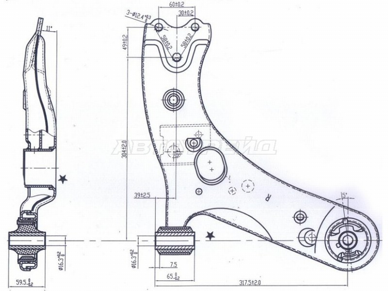 Рычаг нижний TOYOTA PRIUS 12- /COROLLA /RUMION /MARK X /AURIS /BLADE /SCION /ZELAS /LEXUS HS250H 06- RH (SAT: ST-48068-12300)