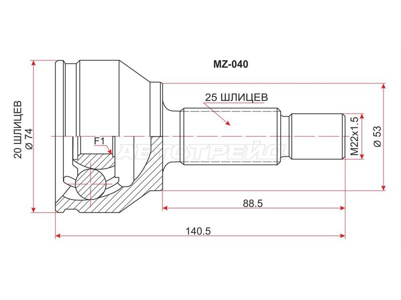 Шрус наружный MAZDA DEMIO ZJ /ZY DY3 /DY5 02-07 (SAT: MZ-040)