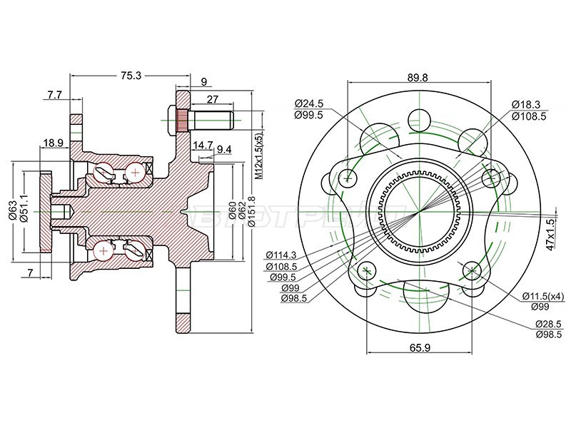 Ступичный узел задн. TOYOTA CAMRY #V10 /SCEPTER #10 /WINDOM #10 /HARRIER ##U10 (SAT: ST-42450-33010)