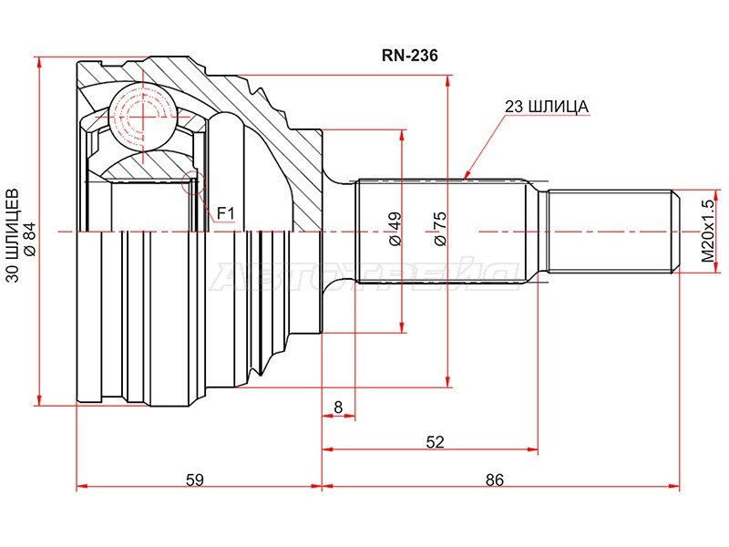 Шрус наружный RENAULT LOGAN 10- /NISSAN ALMERA GA15 12- (SAT: RN-236)