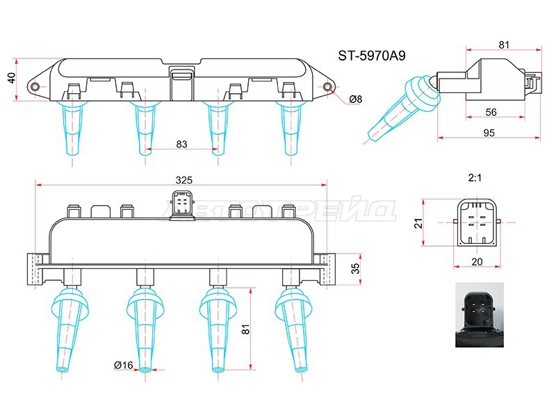 Катушка зажигания PEUGEOT 106 96-04 /206 98 /CITROEN BERLINGO 96-08 (модуль) (SAT: ST-5970A9)