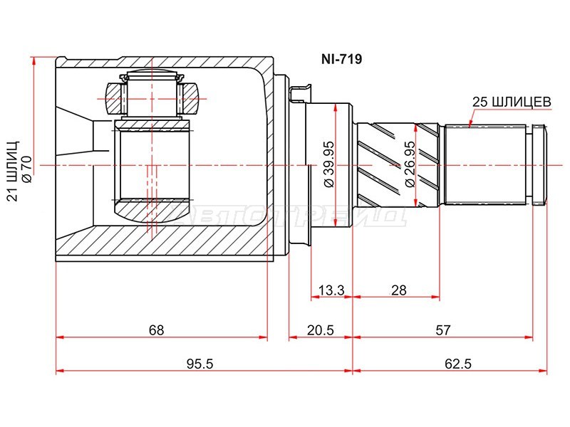 Шрус внутренний RH /LH NISSAN NOTE E11 HR16 ATM 05-11 (SAT: NI-719)