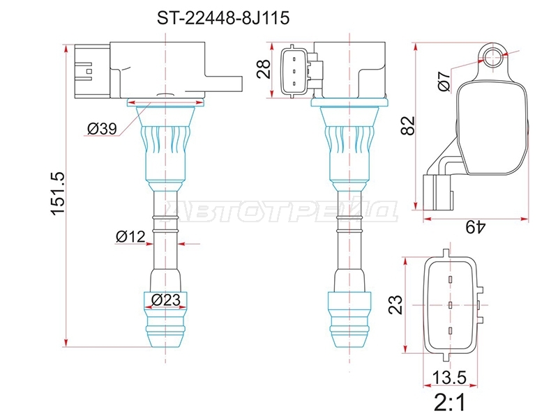 Катушка зажигания NISSAN VQ23DE /VQ25DE /VQ35DE /VQ40DE /VG33E 02- /J31 /Z50 /R50 /R51M /E50 /E51 /U30 (SAT: ST-22448-8J115)