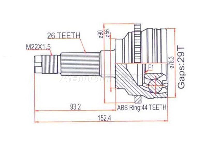 Шрус наружный MAZDA FAMILIA BJ# RF /PREMACY 2WD 98- ABS (SAT: MA-45A44)