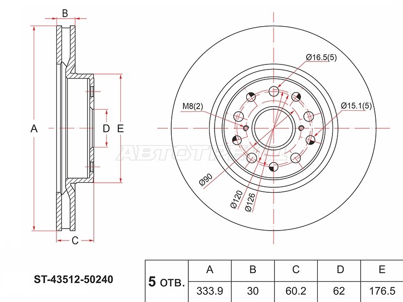 Диск тормозной (Перед) Lexus LS 06-17 (SAT: ST-43512-50240)