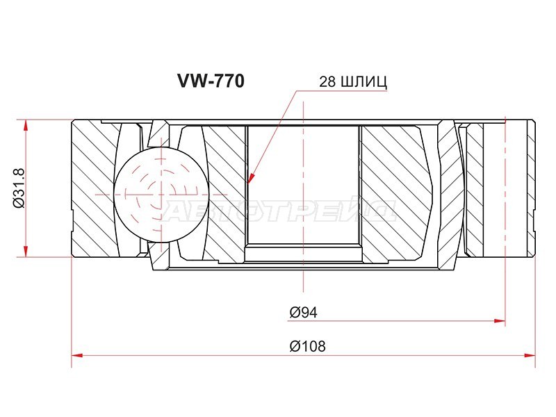 Шрус внутренний VOLKSWAGEN TRANSPORTER T5 03- (SAT: VW-770)