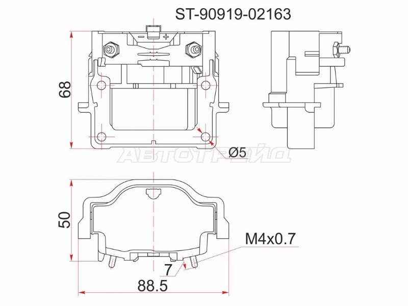 Катушка зажигания TOYOTA 3S-FE -96 ST19# /ST20# /SV4#, 4A /7A-FE -96 AT19#, 3RZ-FE 95- RZJ9# /RZN18# (SAT: ST-90919-02163)