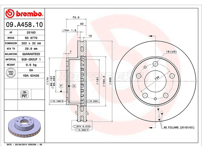 Диск тормозной (Спереди) Peugeot Boxer 06-  / Citroen Jumper 06-  / Fiat Ducato 06- (BREMBO: 09.A458.10)